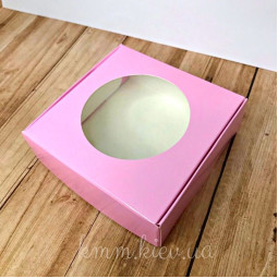 Коробка c круглым окном 100х100х35мм цвет в ассортименте - Пудровый-foto2