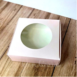 Коробка c круглым окном 100х100х35мм цвет в ассортименте - Пудровый-foto4