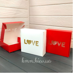 Коробка с вырезом LOVE 150х150х50мм Белая Красная - Красный