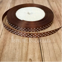 Атласная лента упаковочная в горошек  в ассортименте ширина 1см (1 метр) - Бе́лый-foto2