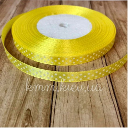 Атласная лента упаковочная в горошек  в ассортименте ширина 1см (1 метр) - Бе́лый-foto5