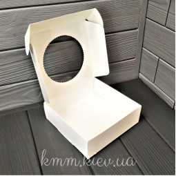 Коробка із круглим зубчастим вікном Біла 150х150х50мм-foto2