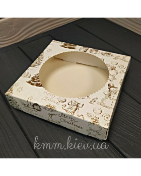 Коробка Merry Christmas с круглым окном золото размер в ассортименте - 150х150х35мм