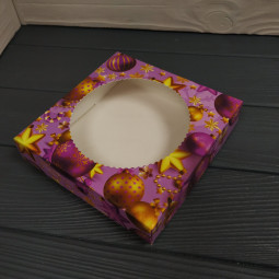 Коробка Праздничная сиреневая с круглым окном 150х150х35мм-foto2