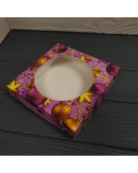 Коробка Святкова бузкова з круглим вікном 150х150х35мм-foto2