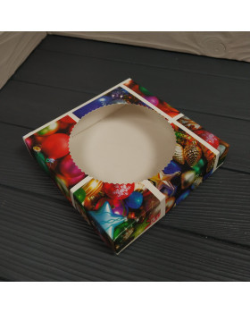 Коробка Новорічні іграшки з круглим вікном 150х150х35мм-foto2