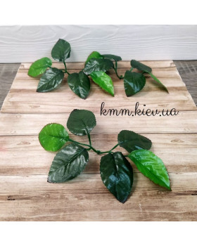 Листя троянди на гілочці двокольорові маленькі (5,5 см х 3,5 см) – 1 шт.