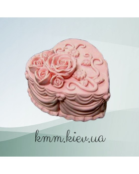 Силіконова форма люкс Серце торт 2 Троянди 3D