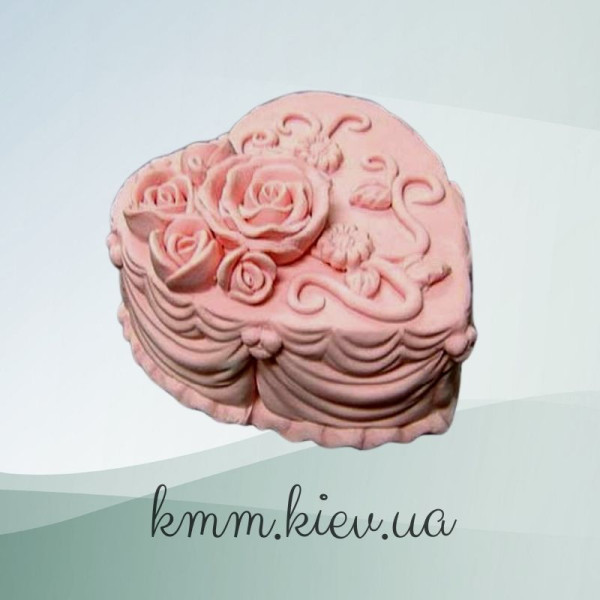 Силіконова форма люкс Серце торт 2 Троянди 3D