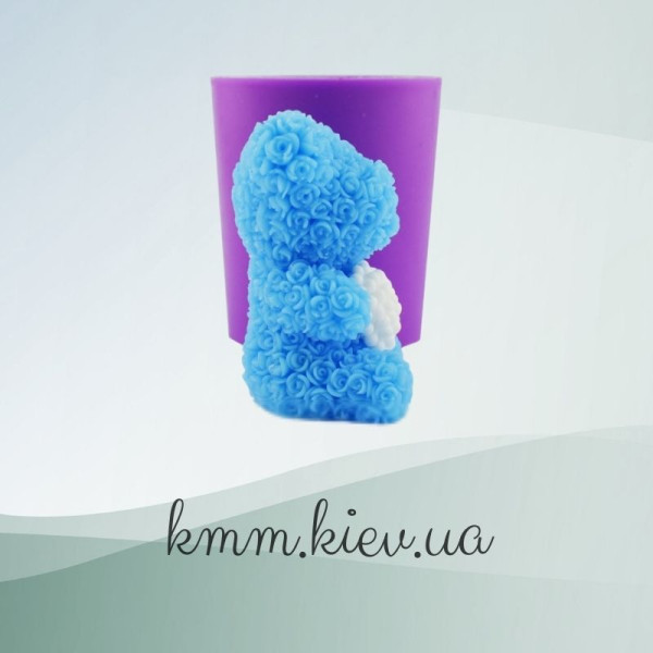 Силіконова форма люкс 3D Ведмедик у трояндочках з перлинним серцем