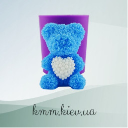 Силиконовая форма люкс 3D Мишка в розочках с жемчужным сердечком