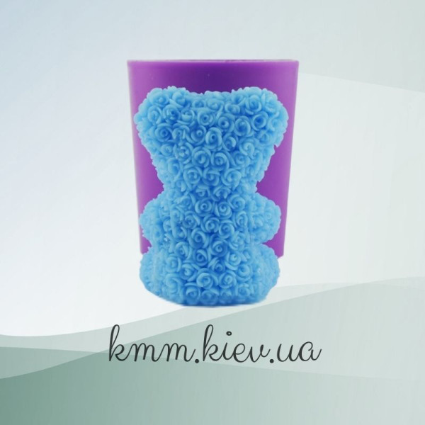 Силіконова форма люкс 3D Ведмедик у трояндочках з перлинним серцем