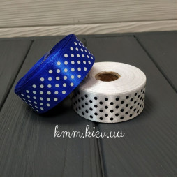 Лента атласная в горошек 25мм цвет в ассортименте 1 метр - Белый-foto2