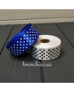 Стрічка атласна в горошок 25мм колір в асортименті 1 метр - білий-foto2