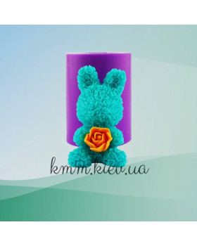 Силіконова форма люкс 3D Зайчик у трояндочках з квіткою