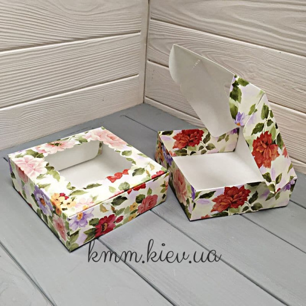 Півонії з вікном (квадратне, кругле вікно) 150х150х50мм - квадратне вікно