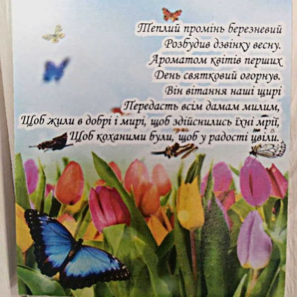 Листівка бірка зі святом весни (метелики) 50х45мм (5шт)