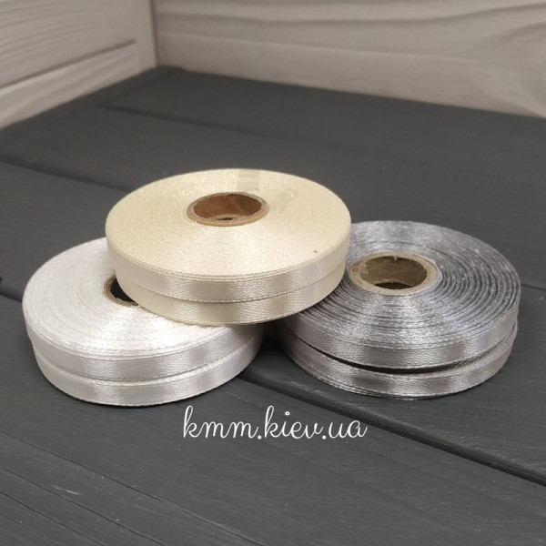 Стрічка атласна 6мм Білий, Сірий, Айворі 23м рулон - Айворі