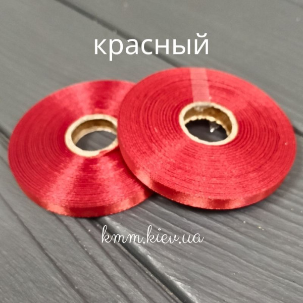 Стрічка атласна 6мм Червоний, Марсала, Коричневий, Бузковий 23м рулон - Червоний