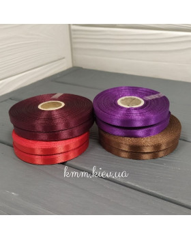 Стрічка атласна 6мм Червоний, Марсала, Коричневий, Бузковий 23м рулон - Червоний