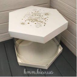 Коробка Шестигранник Happy Birthday с золотым тиснением 300х250мм с подложкой ХДФ 3мм-foto3