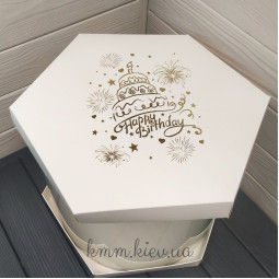 Коробка Шестигранник Happy Birthday с золотым тиснением 300х250мм с подложкой ХДФ 3мм-foto2