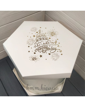 Коробка Шестигранник Happy Birthday із золотим тисненням 300х250мм з підкладкою ХДФ 3мм-foto2