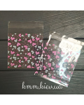 Пакет прозорий "Серця" з клейкою стрічкою 100х100мм