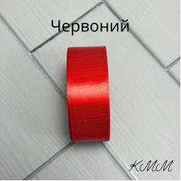 Стрічка атласна 25мм колір в асортименті, рулон 23м - Червоний-foto10