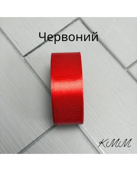 Стрічка атласна 25мм колір в асортименті, рулон 23м - Червоний-foto10