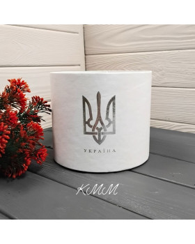 Шляпная коробка Белая перламутровая с Тризубом - 16см / 14см