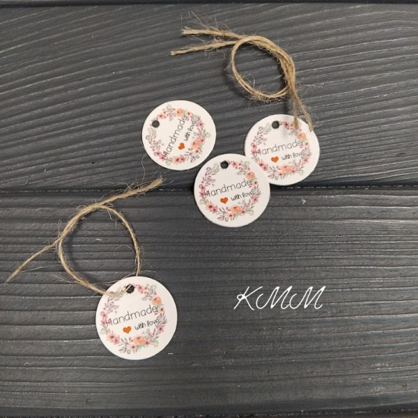 Бірка Handmade with love 30мм з мотузкою - 1шт