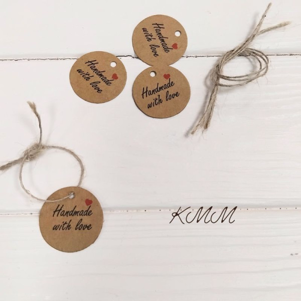 Бірка Handmade with love 30мм з мотузкою - 1шт