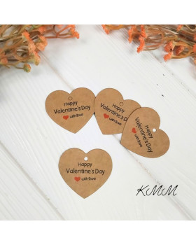 Бирка Happy Valentine`s Day with love Крафт (День Св. Валентина) 50х40мм (5шт)