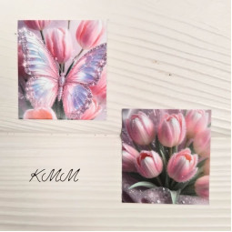 Листівка бирка Тюльпани та метелик 50х45мм (5шт)