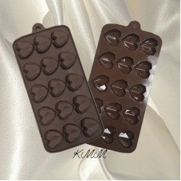 Силиконовая форма планшет мини Сердце граненое 15шт.