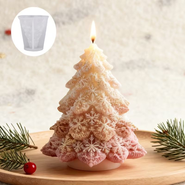 Силіконова форма люкс 3D Ялинка у сніжинках