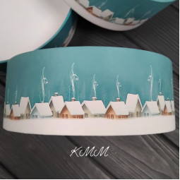 Шляпная коробка низкая Домики D16 высота 6см-foto3