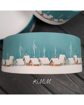 Шляпная коробка низкая Домики D16 высота 6см-foto3