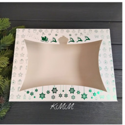 Коробка Новогодняя с зеленым тиснением 240х180х90мм -foto3