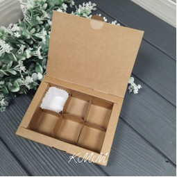 Коробка под конфеты с ложементом на 6 ячеек 110х145х30мм (белая, крафт) - Крафт-foto2