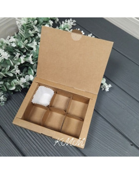 Коробка под конфеты с ложементом на 6 ячеек 110х145х30мм (белая, крафт) - Крафт-foto2