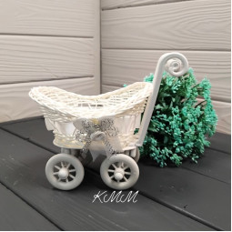 Кашпо Коляска с белой лентой 150ммх130мм-foto2