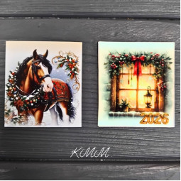 Открытка бирка 2026 Лошадь 50х45мм (5шт)