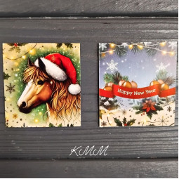 Листівка бірка Кінь в шапці 50х45мм (5шт)