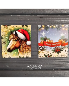 Листівка бірка Кінь в шапці 50х45мм (5шт)