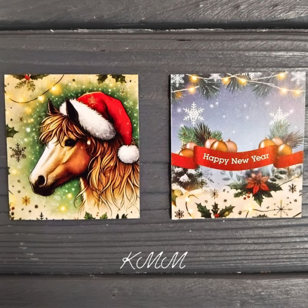 Листівка бірка Кінь в шапці 50х45мм (5шт)