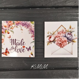 Открытка бирка Hand made with love (конверт) 50х45мм (5шт)