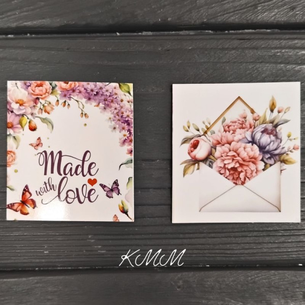 Листівка бирка Hand made with love (конверт) 50х45мм (5шт)