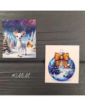 Открытка бирка Олененок и шар 50х45мм (5шт)